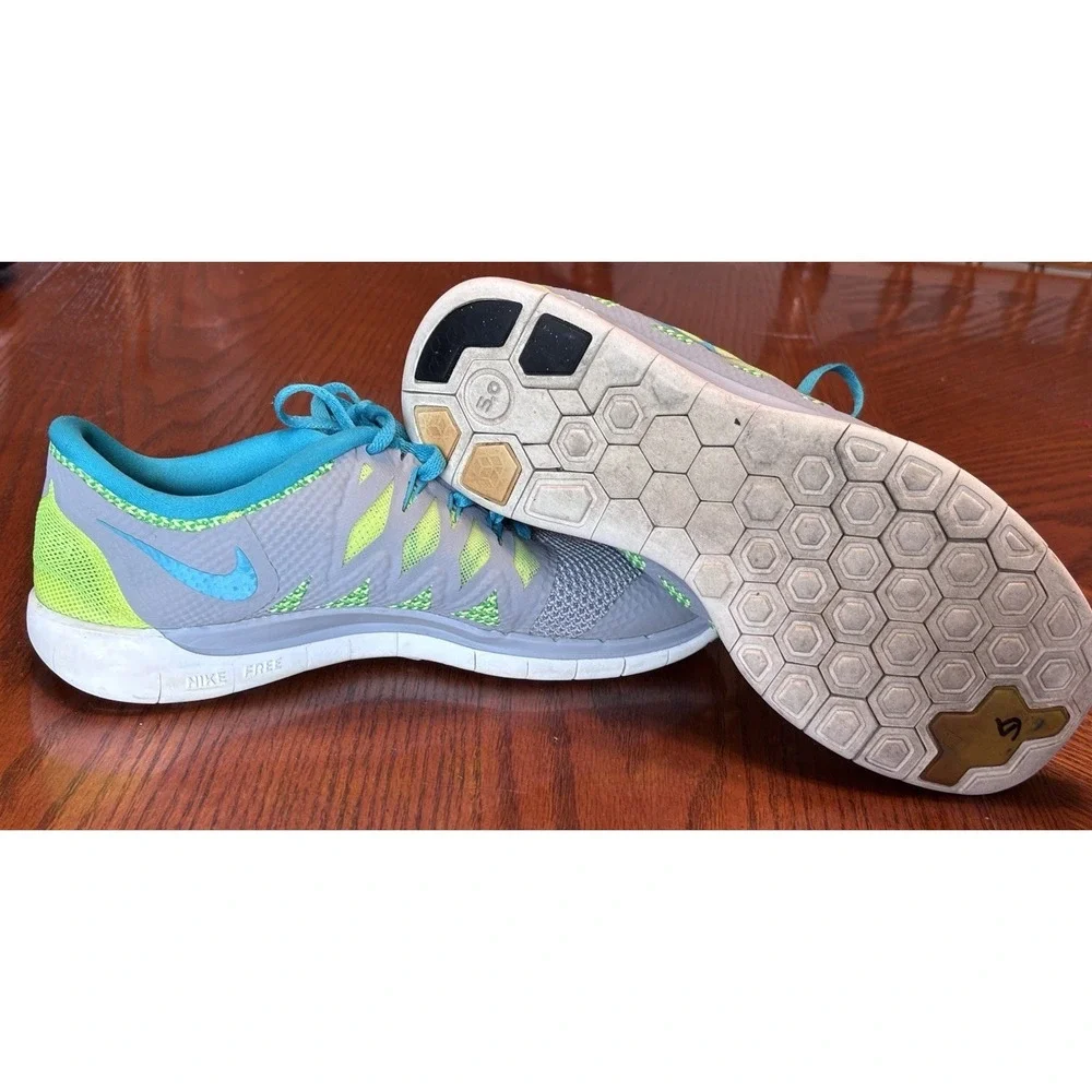 Nike Youth Free Run 5.0 Running Shoes Gray/Teal Size 7Y‎ 644446-003